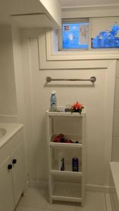 a white bathroom with a sink and a shelf at Whole House Fair Price Great Amenities in Richmond Hill