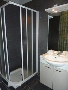 La salle de bains est pourvue d'une douche et d'un lavabo. dans l'établissement Hôtel Villa Boeri, à Beausoleil