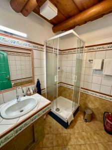 a bathroom with a shower and a sink and a tub at Tia Maria in Győr +48 photos