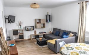 a living room with a couch and a table at T2 indépendant Villa Héas in Argelès-Gazost