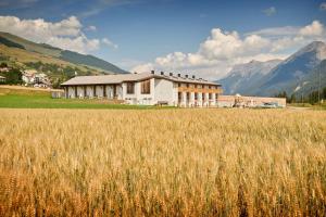 a large building in the middle of a field at Reka-Ferienanlage Scuol in Scuol