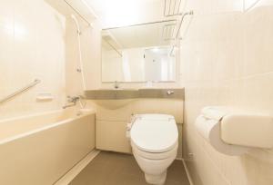 a bathroom with a toilet and a sink and a mirror at Tokyu Stay Tsukiji - Tokyo Ginza Area in Tokyo