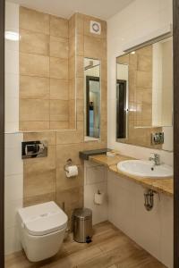 a bathroom with a toilet and a sink at Hotel Dworski Galaktyczny Park in Szczecin