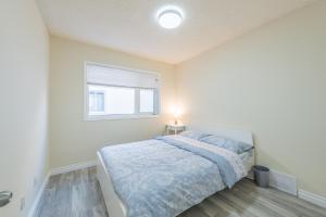 カルガリーにあるUofC-SAIT-Banff Trail-Suite A&Bのベッドと窓のある白い寝室