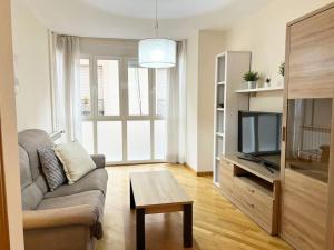 a living room with a couch and a tv at Apartamento Alma de Guadalajara with Sun terrace in Guadalajara