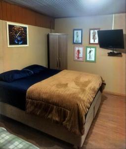 ein Schlafzimmer mit einem Bett und einem Flachbildfernseher in der Unterkunft Boreal Branchini in Canela