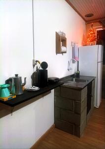 eine Küche mit Spüle und Kühlschrank in der Unterkunft Boreal Branchini in Canela