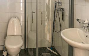 a bathroom with a shower and a toilet and a sink at 2 Bedroom Stunning Home In Kyrkesund in Kyrkesund +7 photos