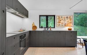 une cuisine avec des armoires grises et un évier dans l'établissement Stunning Home In Fårevejle With Kitchen, à Fårevejle