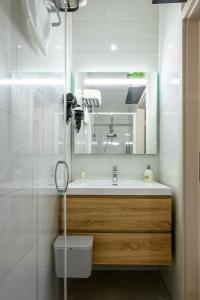 un bagno con lavandino e specchio di Le Charles 1 a Montbéliard Altre 24 foto