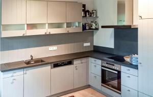 a kitchen with white cabinets and a sink at Beautiful Home In Fuhlendorf With Wifi in Fuhlendorf