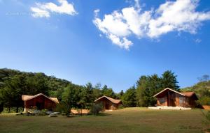 サン・トメー・ダス・レトラスにあるBosque dos Beija-Flores Pousada e Spaの木の生い茂る田舎のコテージ