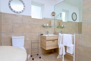 a bathroom with a toilet and a sink and a mirror at Rosedene Guest House in Cape Town +29 photos