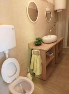 W łazience znajduje się toaleta, umywalka i lustra. w obiekcie Apartments Tonci w mieście Kali