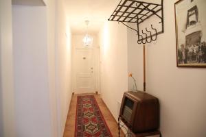 a hallway with a television and a rug on the floor at Le Stanze dei Nonni in Avellino