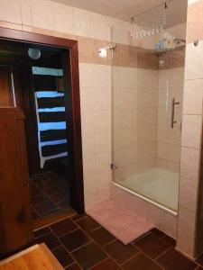bagno con doccia, vasca e lavandino di Roubenka u kapličky a Liberec