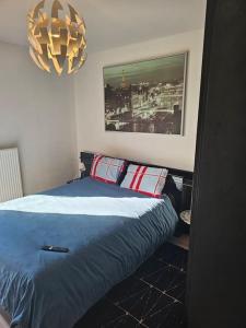 a bedroom with a bed and a painting on the wall at appartement in Dijon