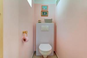 ein Badezimmer mit einer weißen Toilette in einem Zimmer in der Unterkunft Charmante maison proche Amboise in Pocé-sur-Cisse + 21 Fotos