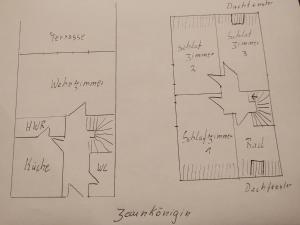 a drawing of the floor plan of a house at Zaunkönigin in Norden