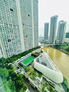 an aerial view of a building in the middle of a city at Hotel Residences near Makati in Manila