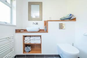 un baño con lavabo e inodoro en 6 Wood Village, en Haverfordwest 26 fotos más