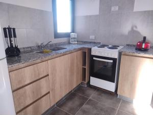 a kitchen with a stove and a sink at Departamento Malbec House in Maipú