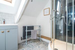 a bathroom with a shower and a sink at The Old Dairy in Haverfordwest