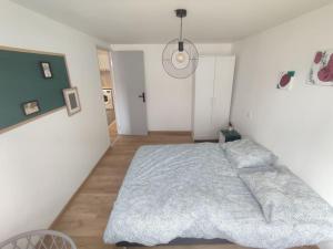 a bedroom with a large bed in a white room at Appartement T2 centre de Lourdes in Lourdes