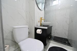 a white bathroom with a toilet and a sink at FLH - The Great Novel in Sibiu +25 photos
