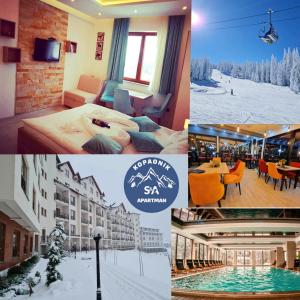 uma colagem de fotos de um hotel com uma estação de esqui em Apartment S&A Milmari Resort S43 em Kopaonik