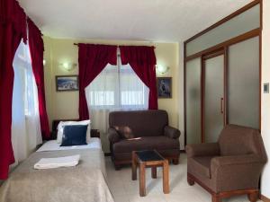 ein Wohnzimmer mit einem Bett und einem Stuhl in der Unterkunft Charming apartment 2 bedroom 2 bath in Baños