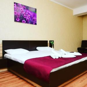 a bedroom with a large bed with a red blanket at Alatau Hotel in Astana +2 photos
