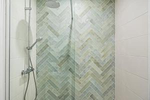 una ducha con puerta de cristal en un baño en L'escapade professionnelle - T3 - St Barth, en Saint-Barthélemy-dʼAnjou
