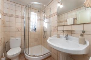 un bagno con wc, lavandino e doccia di Vivelorural Villa Oscar 2, Maspalomas a San Bartolomé