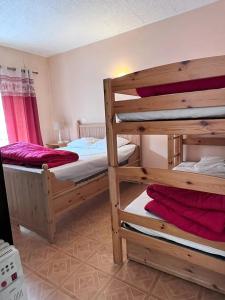 Un dormitorio con dos literas en una habitación. en Appartement cosy à Bagnères-de-Bigorre, 34 m² avec balcon, en La Mongie