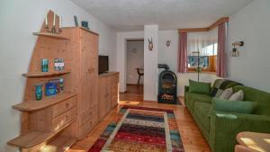 a living room with a green couch and a entertainment center at Ferienwohnung Wassermann in Wenns