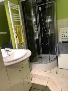 a green bathroom with a sink and a shower at Résidence Marmottes Ii - 3 PIECES 6 PERSONNES MAE-7501 in Orcières