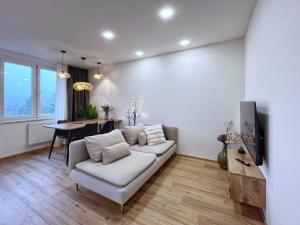 Posezení v ubytování Jana's WOW apt, 3 room, free parking, 15'Airpt, 25'City