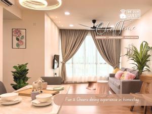 a living room with a couch and a table at JBTown Midvalley KSL-5minCIQ Veranda SUPER Pool 5GNetflix Biz Suite by ChillTime Homestay in Johor Bahru
