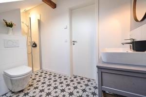 un baño con inodoro y lavabo en De lütte Boben, en Dollerup 13 fotos más