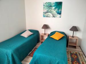 two beds sitting next to each other in a room at T3 cadre champêtre Saint Jean de Luz in Saint-Pée-sur-Nivelle