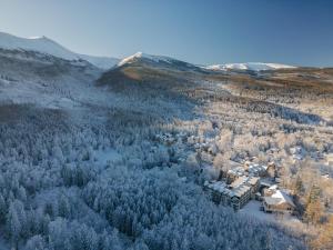 eine Luftaufnahme eines Hauses in einem Wald in der Unterkunft Green Mountain 5* Hotel in Karpacz