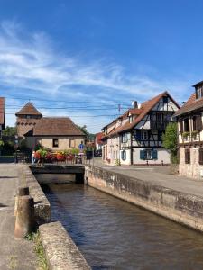 a river in a town with buildings and houses at Charmante maison de 140m2 au bord de la rivière au coeur de Wissembourg in Wissembourg +35 photos