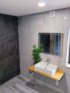 a bathroom with a white sink and a mirror at R3 Service Casa do Pomar in Vouzela