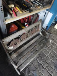 an old bench in a garage with tools at Poland all city luxry hotele apartament and houses in Biechówko