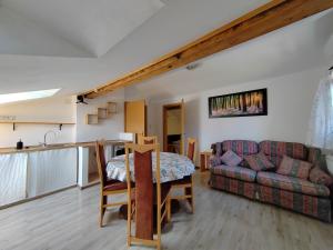 a kitchen and living room with a couch and a table at Apartma SOFIA in Tolmin