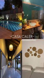 a collage of two pictures of a house with a swimming pool at casa caler in Utica