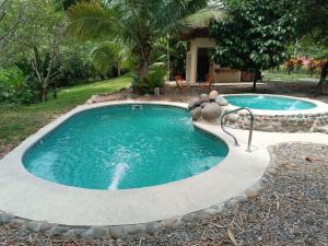 a swimming pool with a teddy bear in it at Bamboo River Lodge in Horquetas