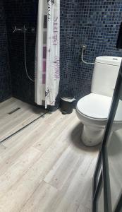 a bathroom with a toilet and a shower at Marvellous Attic Studio in the Old Town in Bucharest