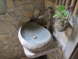 a stone bathroom with a sink and a potted plant at PuBin Spice Hills in Hòa Bình